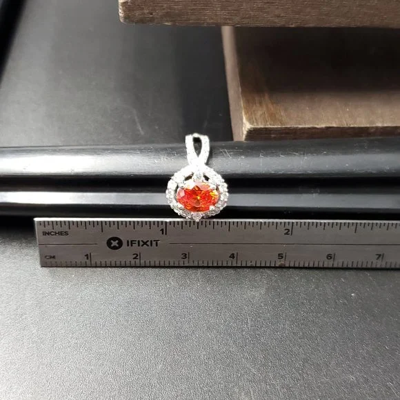 Size 6.5 Sterling Silver Stunning Red Orange Cubic Zirconia Gem Ring - Picture 7 of 8